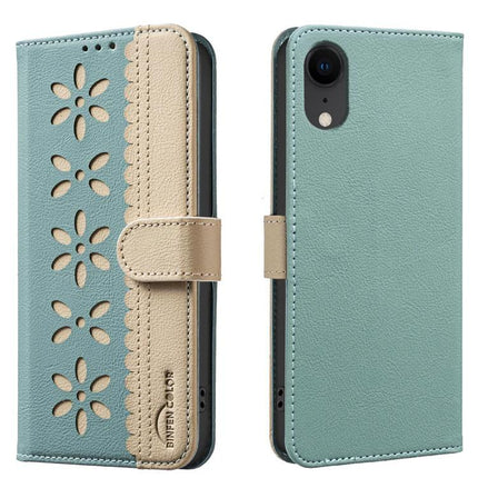 Leather Phone Case With Card And Cash Slots For Everyday Use - teal PU leather wallet case with floral cutouts, three card slots and cash compartment
