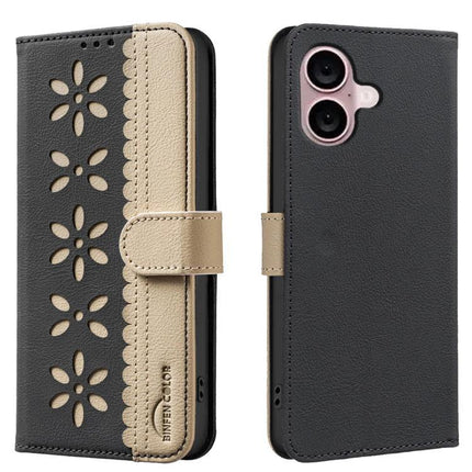 Leather Card Pocket Phone Case For Everyday Use With Card Slots On The Move Keeps Your Essentials Handy - black leather wallet case with floral cutouts, three card slots and cash pocket