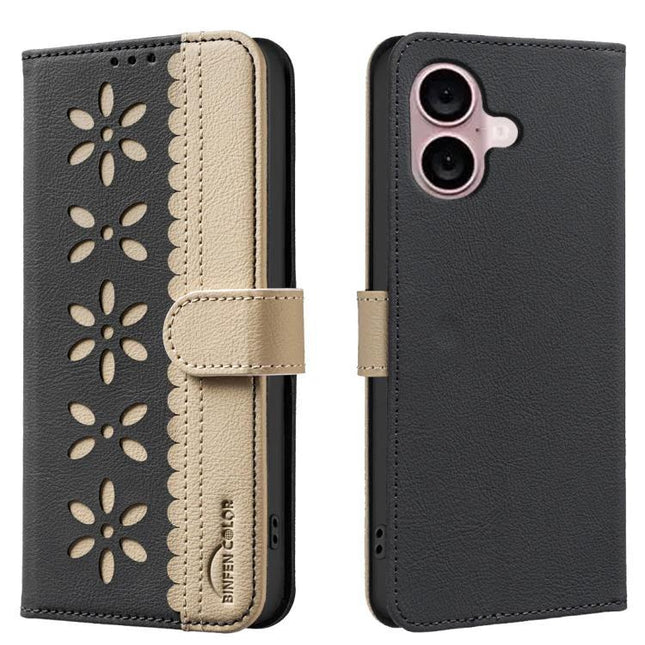 Protective Leather Phone Case With Card Storage For Everyday Use - black and beige floral PU leather wallet case with card slots, magnetic clasp