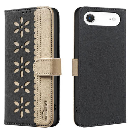 Leather Card Pocket Phone Case For Everyday Use With Card Slots On The Move Keeps Your Essentials Handy - black leather folio with floral cutouts and three card slots