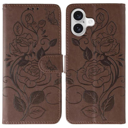 Leather Phone Case for Daily Protection - brown PU wallet case with embossed rose design, two card slots, cash pocket and built-in kickstand