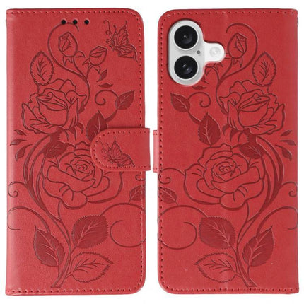Leather Phone Case for Daily Protection - red floral PU wallet case with two card slots, cash pocket and integrated kickstand
