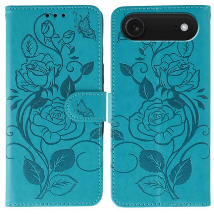 IPhone Case For Everyday Protection - teal PU leather folio wallet case with floral rose print, TPU inner shell and built-in kickstand for hands-free viewing