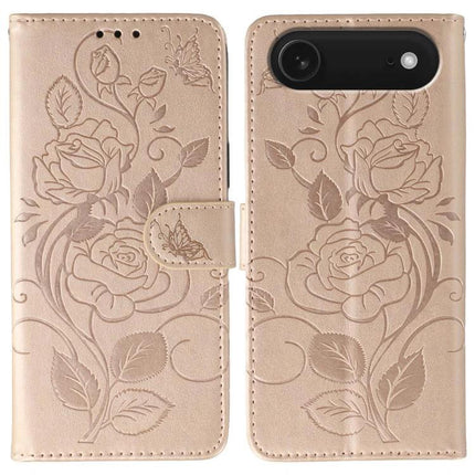 IPhone Case For Everyday Protection - gold PU leather wallet case with embossed rose design and built-in kickstand for hands-free viewing