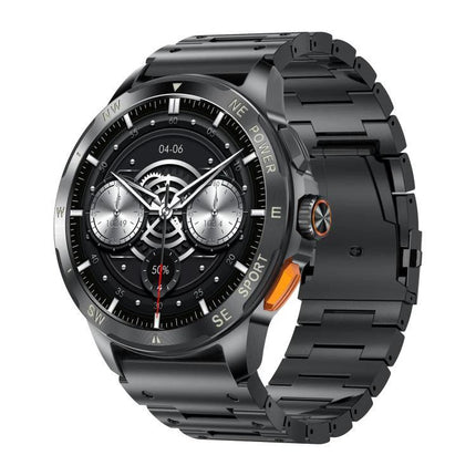 Versatile Smart Watch for Everyday Health and Fitness Monitoring black metal smartwatch with chronograph-style display showing heart rate and activity