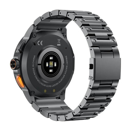 Versatile Smart Watch for Everyday Health and Fitness Monitoring - rear view showing heart rate sensor and metal link band