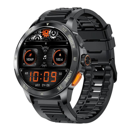 Versatile Smart Watch for Everyday Health and Fitness Monitoring — black round smartwatch showing heart rate, steps, activity and time display
