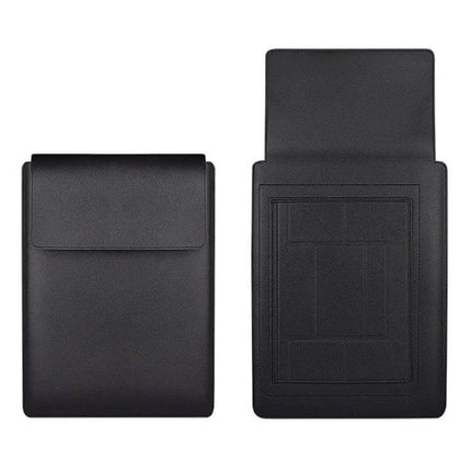 PU Leather Laptop Carrying Case for 13-15 Inch Sizes - black PU leather sleeve with flap, protective slim design for travel and everyday use