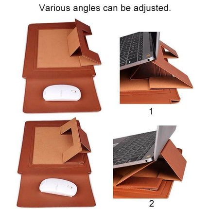 PU Leather Laptop Carrying Case for 13-15 Inch Sizes, adjustable fold stand and mouse pad in brown PU leather