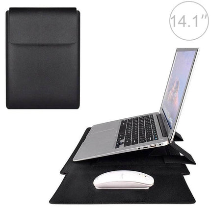 PU Leather Laptop Carrying Case for 13-15 Inch Sizes black PU leather sleeve that doubles as a laptop stand and mouse pad for travel and work