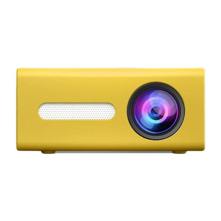 Portable Projector for Home Movies, Gaming, and Multimedia - compact yellow portable projector with lens and speaker for bedrooms and living rooms