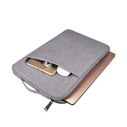 Waterproof Felt Protective Carrying Case for 15.6 Inch Laptops - grey felt sleeve with front pocket holding phone and accessories