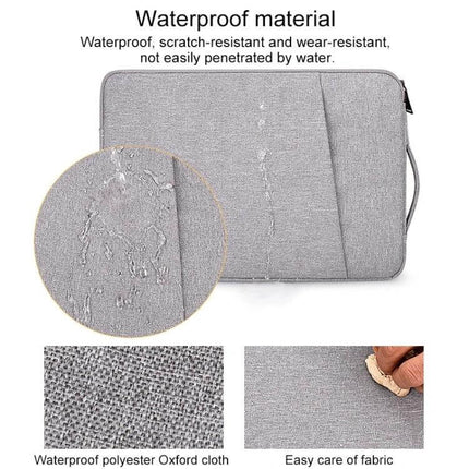Waterproof Felt Protective Carrying Case for 15.6 Inch Laptops shown in gray waterproof polyester, scratch-resistant fabric protecting laptop during travel