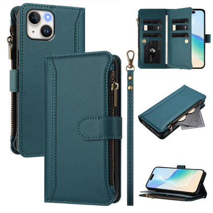 Leather Card and Phone Organizer Case for Everyday Commutes and Errands With Easy Access - teal PU wallet phone case with 9 card slots, cash pocket, wrist strap