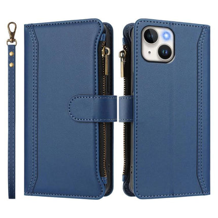 Leather Phone Case With Wallet For Everyday Organization And Safe Carrying On The Go - blue zip wallet phone case with nine card slots and wrist strap