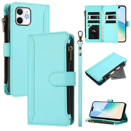 Leather Phone Case With Wallet For Everyday Organization And Safe Carrying On The Go - turquoise zip wallet case with nine card slots and wrist strap