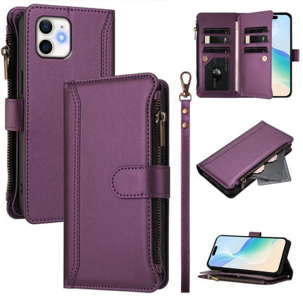Leather Phone Case With Card Slots For Daily Card Organization And Easy On The Go Access - purple PU wallet case with zipper, card slots, wrist strap, and phone stand