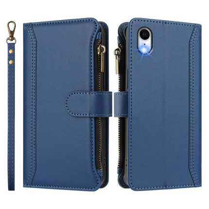 Practical Leather Phone Case With Card Organizer For Daily Essentials On The Go Anytime – blue PU wallet case with zipper, strap, and camera cutout