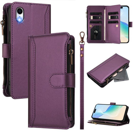 Practical Leather Phone Case With Card Organizer For Daily Essentials On The Go Anytime - purple wallet phone case with zipper, strap, 9 card slots, stand