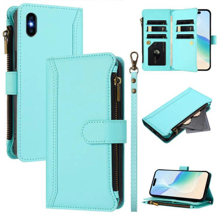 Practical Leather Phone Case With Card Organizer For Daily Essentials On The Go Anytime - teal wallet phone case with zipper, strap and nine-card slots