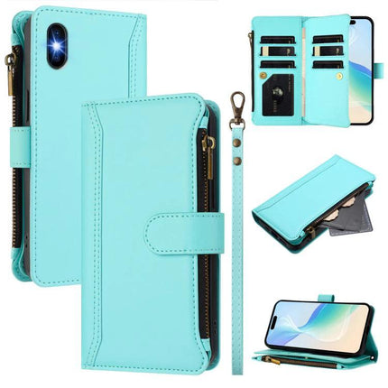 Leather Phone Case With Card Slots For Daily Card Organization And Easy On The Go Access - turquoise PU wallet case with zipper, wrist strap and multiple card slots