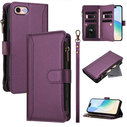 Leather iPhone Case With Card Slots For Daily Essentials On The Go A Practical Everyday Carry Accessory - purple wallet case with 9 card slots, cash pocket, wrist strap, zipper, stand