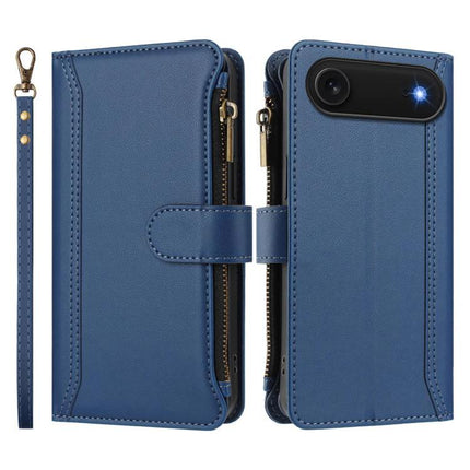 Leather Wallet Case With Strap For Daily Phone Organization - blue PU leather wallet phone case with card slots, zipper pocket and detachable strap