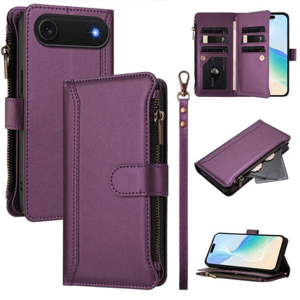 Leather Wallet Case With Strap For Daily Phone Organization - purple PU leather wallet phone case with card slots, zipper pocket and detachable strap