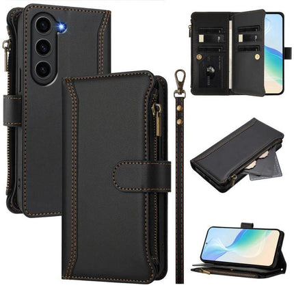Magnetic Closure Case 9 Card Slots For Galaxy S23 S24 Ultra 5G Hand Strap - black leather wallet zip case with hand strap and 9 card slots