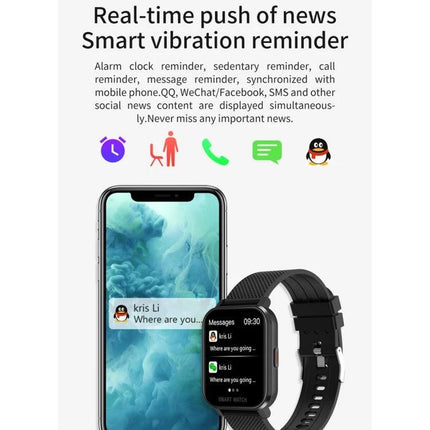 Smart Watch for Everyday Health and Activity Tracking - black smartwatch showing call and message notifications beside phone