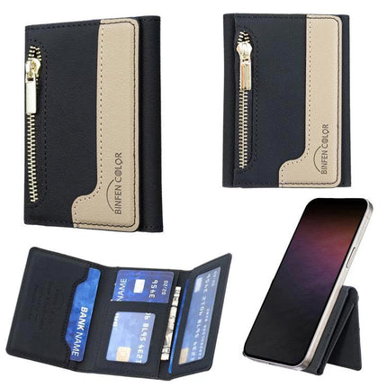 Horizontal Leather Magnetic Card Wallet for Credit Cards and IDs slim black tan leather phone-attach wallet with zipper and card slots
