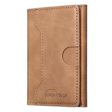 Horizontal Magnetic Leather Wallet for Cards and IDs in tan PU leather with magnetic closure, slim attachable card and ID holder