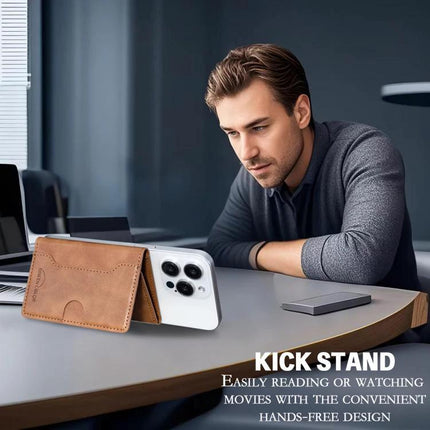 Horizontal Magnetic Leather Wallet for Cards and IDs attached to phone, PU leather card and ID holder with magnetic closure and kickstand