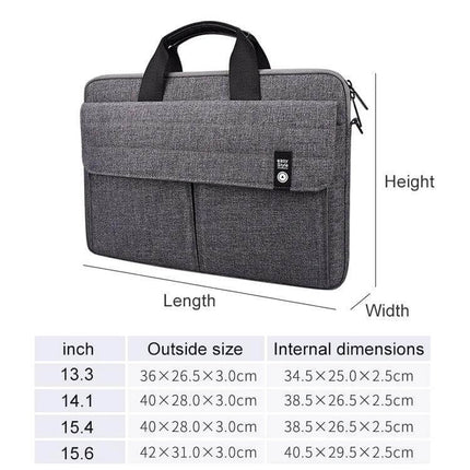 Handheld Nylon Laptop Carrying Case for Up to 15.6-Inch Devices gray nylon brief with front pockets, handles and dimensions chart