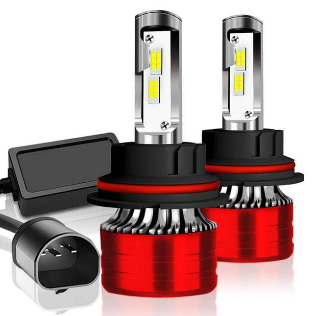 Car LED Headlight Bulb 6000K Night Driving For Most Vehicles - pair of 25W LED replacement bulbs with red heatsinks and plug-and-play connector