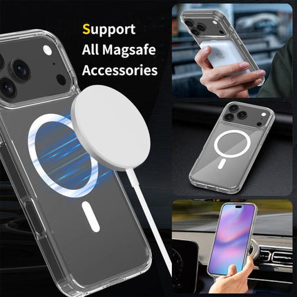iPhone Case Slim Everyday Protection clear MagSafe-compatible TPU PC slim profile showing MagSafe alignment and wireless charging