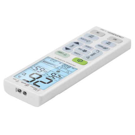 CHUNGHOP Universal Air Conditioner Remote with LCD Backlight showing illuminated LCD display and function buttons for home or office climate control