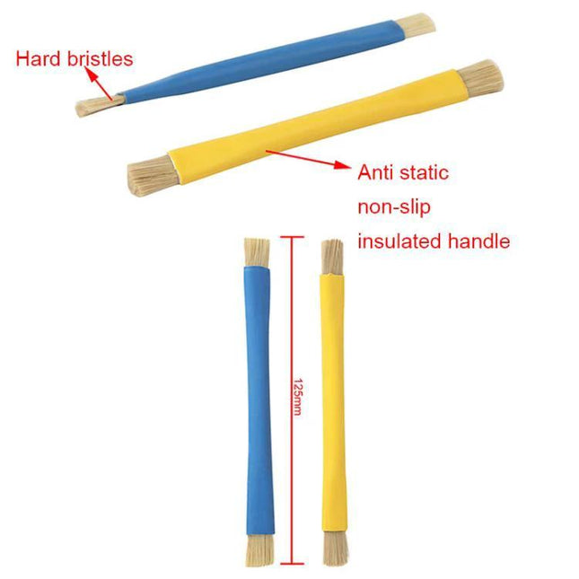 Anti-Static Hard Brush for Cleaning Electronics Components - dual-ended hard-bristle brush with insulated anti-static non-slip handles for PCB and motherboard cleaning