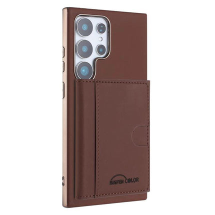 Practical Magnetic Phone Case For Everyday Card Storage - brown faux leather tri-fold wallet with RFID blocking and 6-card compartment