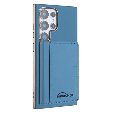 Practical Magnetic Phone Case For Everyday Card Storage - blue faux leather magnetic tri-fold wallet with RFID card slots (holds up to 6 cards)