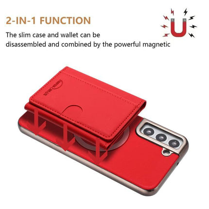 Practical Magnetic Phone Case For Everyday Card Storage with red magnetic tri-fold wallet attached to slim phone case