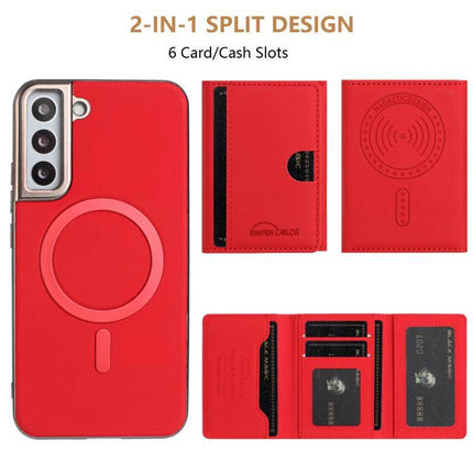 Magnetic Phone Case With Card Storage For Daily Use slim red 2-in-1 split design with 6 card cash slots and fold-out stand