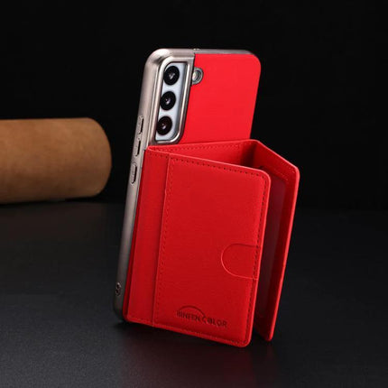 Magnetic Phone Case With Card Storage For Daily Use - red leather wallet case with fold-out stand and card slots for ID and credit cards