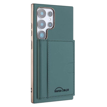 Solid Color Magnetic Card Holder With RFID Shield For Samsung Galaxy S24 MagSafe teal faux leather wallet case with 6 card slots and kickstand