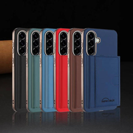 Color Horizontal Magnetic Card Bag Case With RFID Shield MagSafe For Galaxy S25 in multiple solid colors showing horizontal card pocket, MagSafe alignment, and stand feature