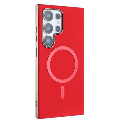 Samsung Galaxy Case With Faux Leather Exterior For Everyday Protection - slim red faux leather protective case with MagSafe ring