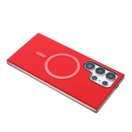 Samsung Galaxy Case With Faux Leather Exterior For Everyday Protection in slim red with wireless charging ring and camera cutout