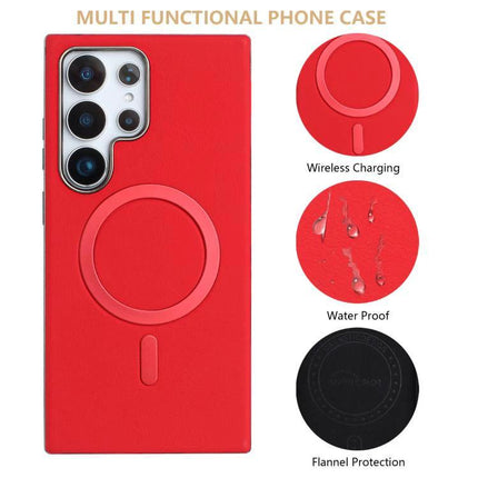 Samsung Galaxy Case With Faux Leather Exterior For Everyday Protection slim red case with wireless charging, water-resistant faux leather, full back and edge coverage