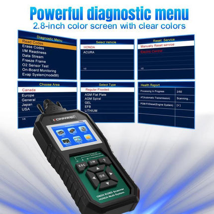 KONNWEI Scanner for Routine Honda Vehicle Maintenance Checks handheld diagnostic tool showing 2.8-inch color screen and menu