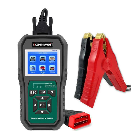 Konnwei Scanner for Everyday Vehicle Troubleshooting at Home - OBD2 diagnostic reader with display, cables and battery clamp for DIY car checks